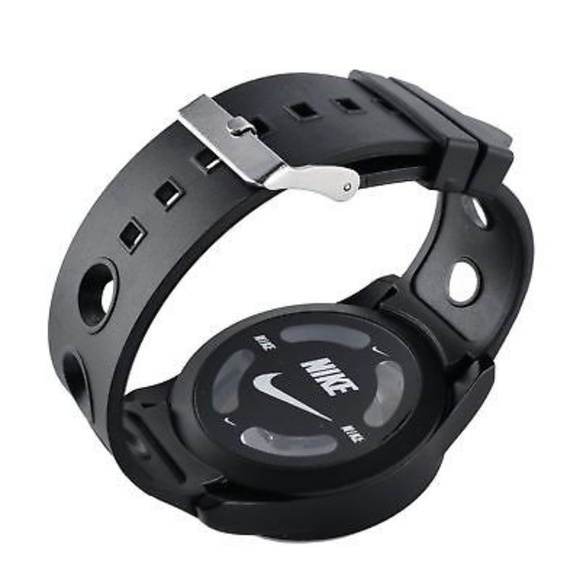 Nike Swoosh Watch Sport Silicone Band Black Strap Black Face Dial Wristwatch - Picture 12 of 13